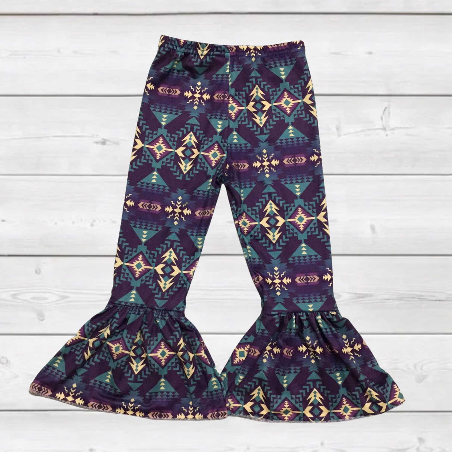Teal/Navy Aztec - Bell Bottom Pants-Kids Fashion-Branded Envy