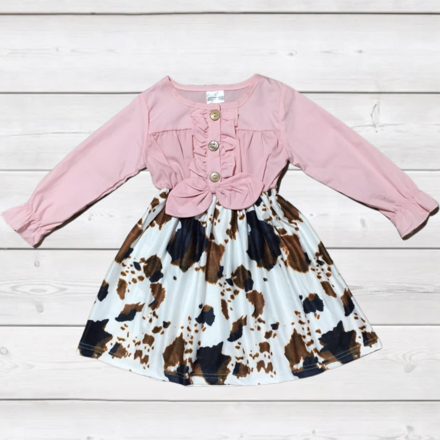 PinK Dress Brown/White Cow Print Skirt-Kids Fashion-Branded Envy