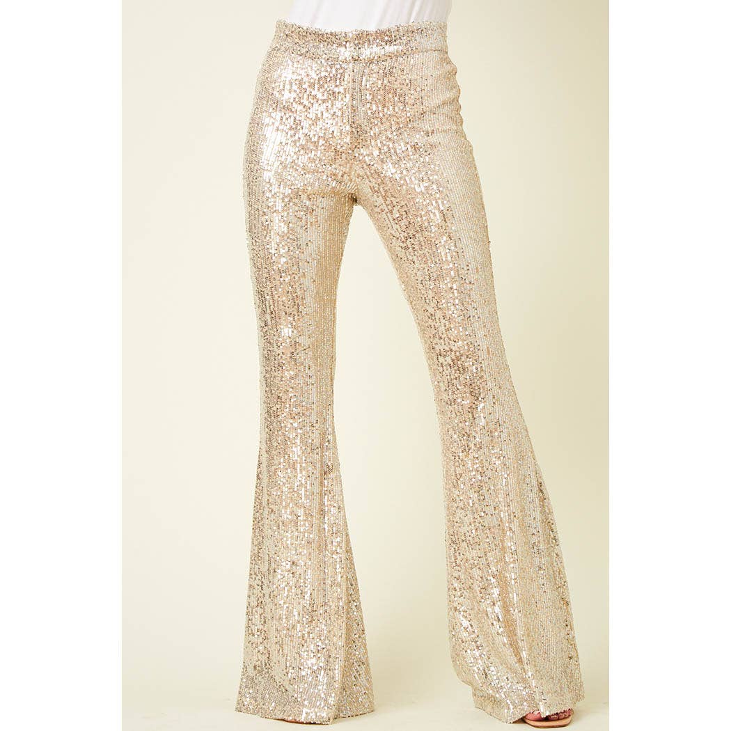 Champagne Sequin Flare Pants-Pants-Branded Envy