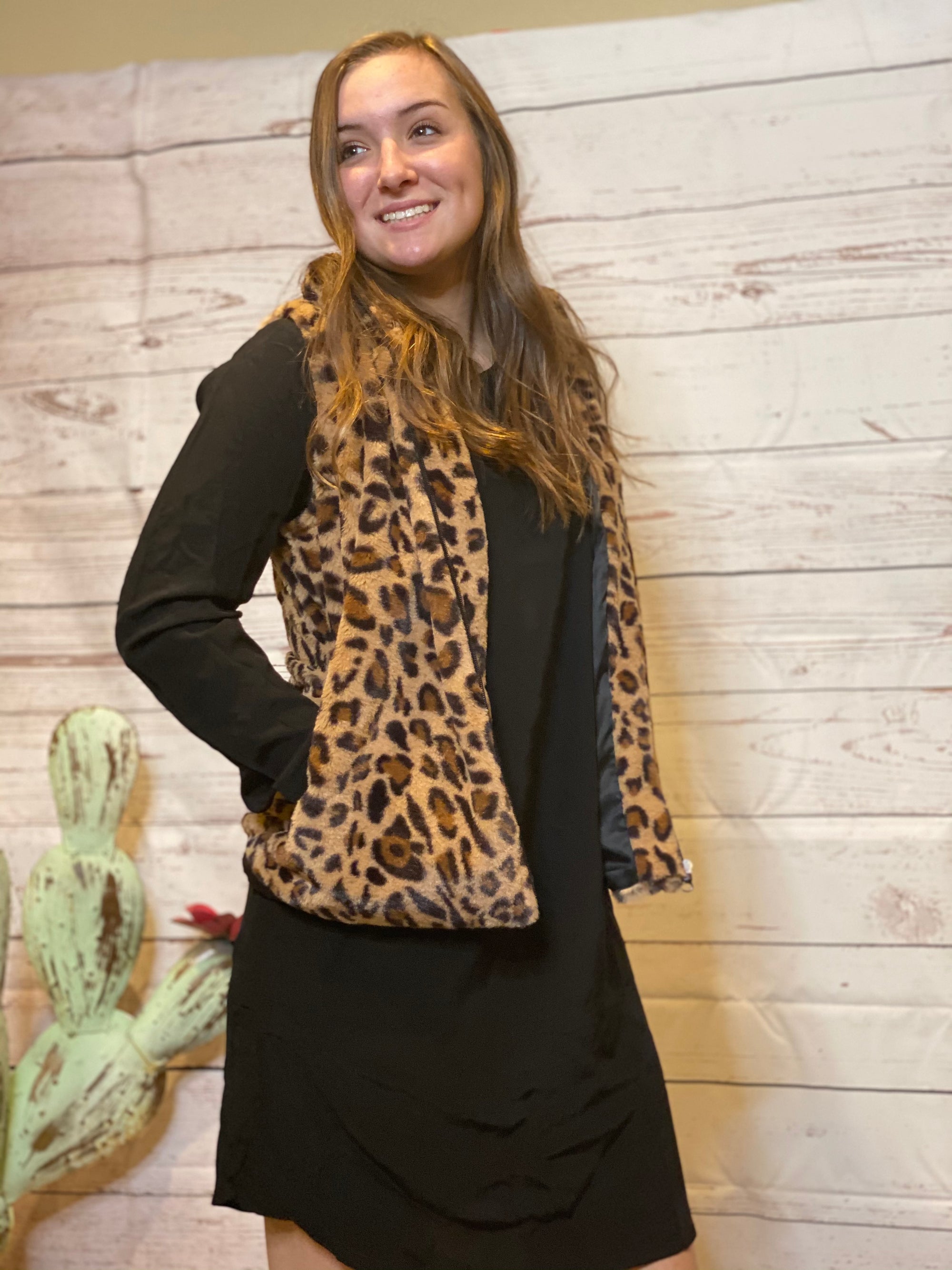 Faux leopard fur vest - brown-vest-Branded Envy