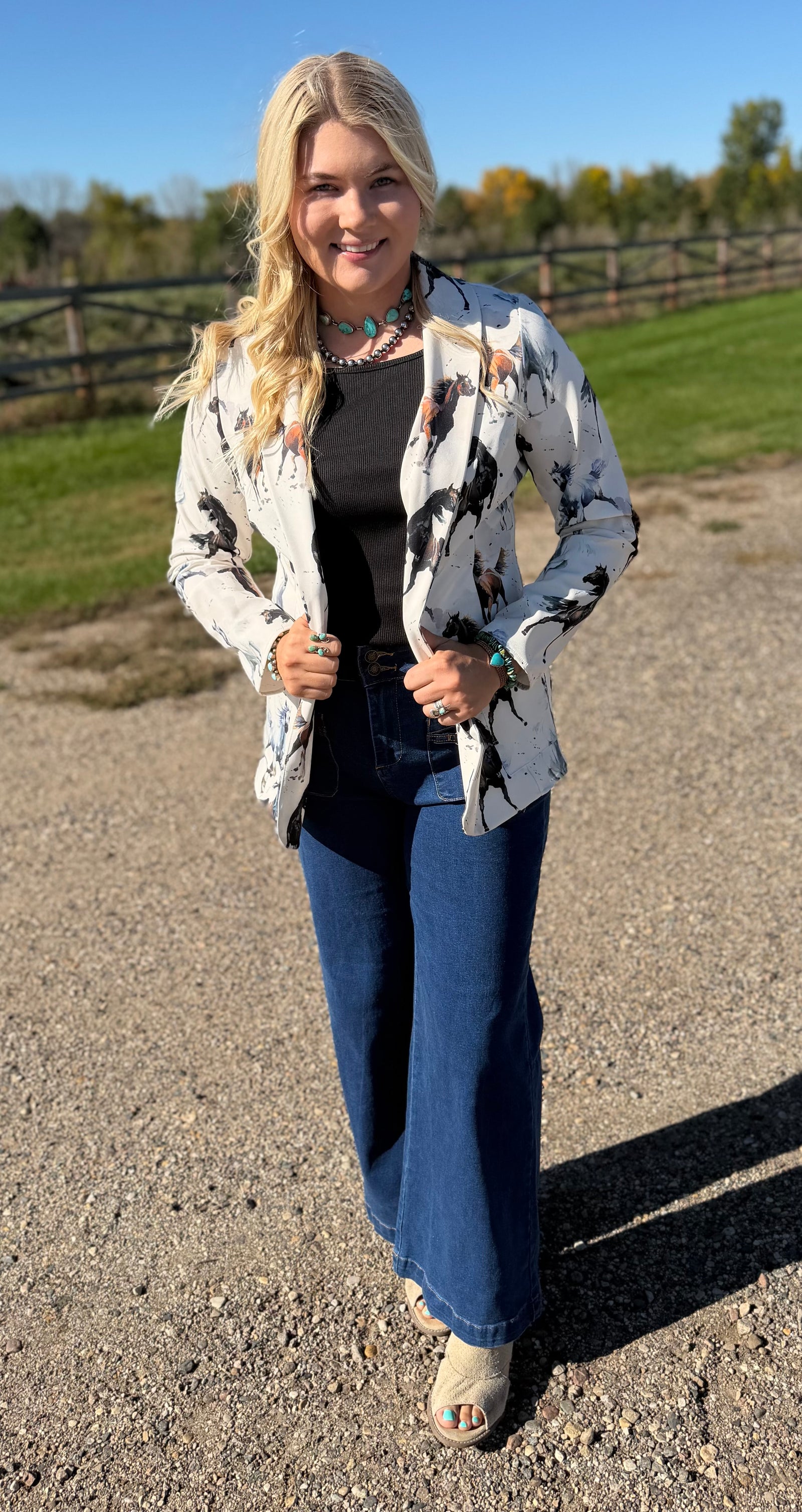 Wren Horse Print Woven Blazer-Branded Envy