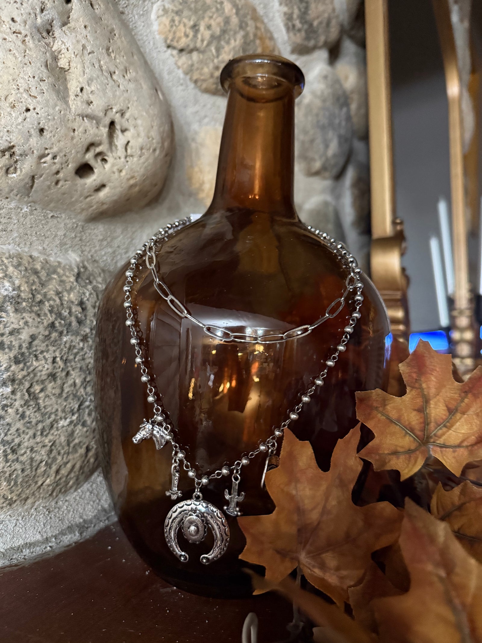 16" & 18" Burnished Silver Layered Charm Necklace-Necklaces-Branded Envy