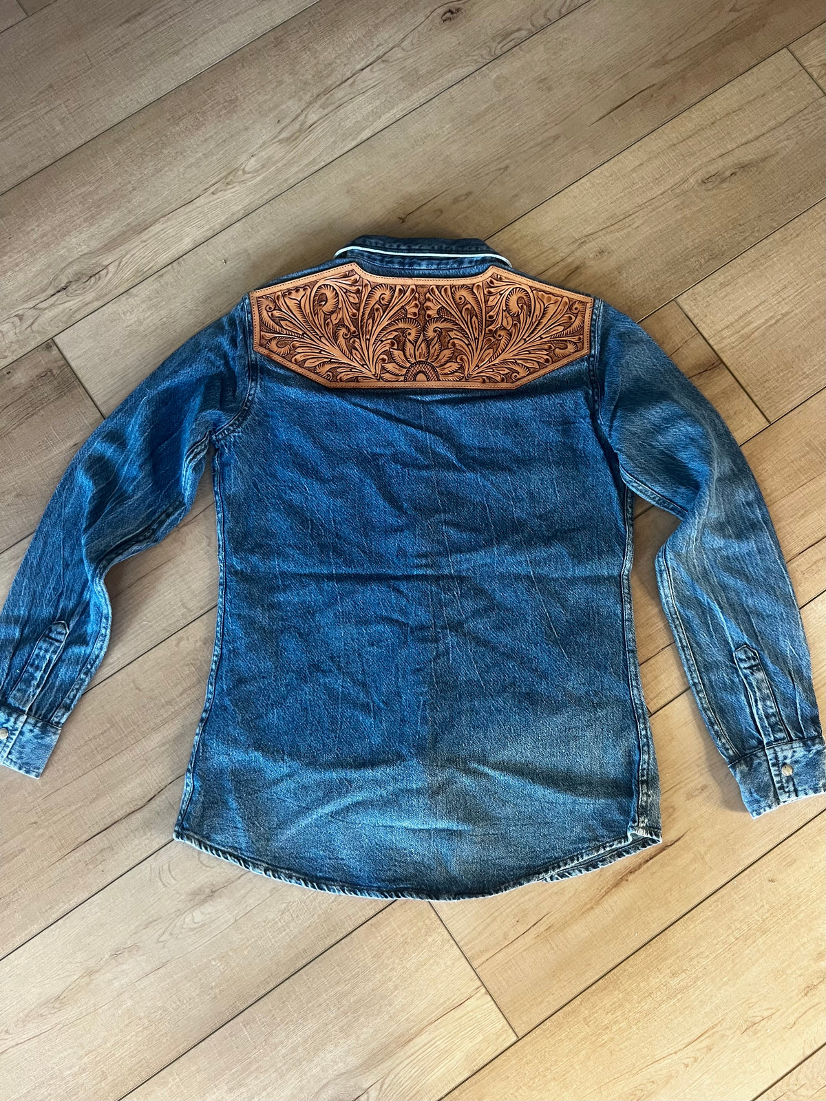 Leather Patch Denim Shirt-Branded Envy