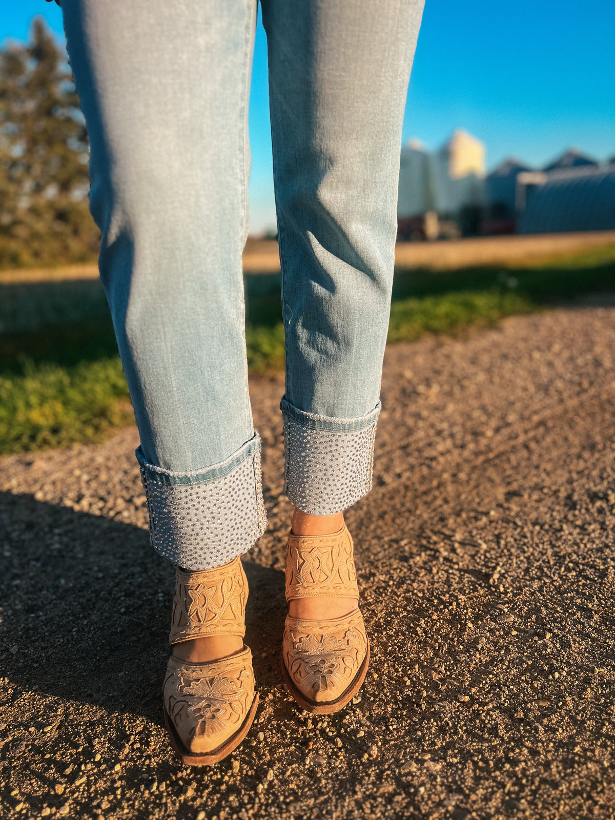Cuffed Stone Straight Leg Denim