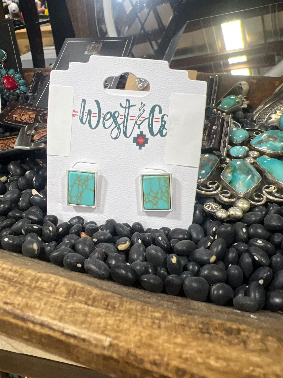 Rectangular Turquoise Stud Earings-Branded Envy