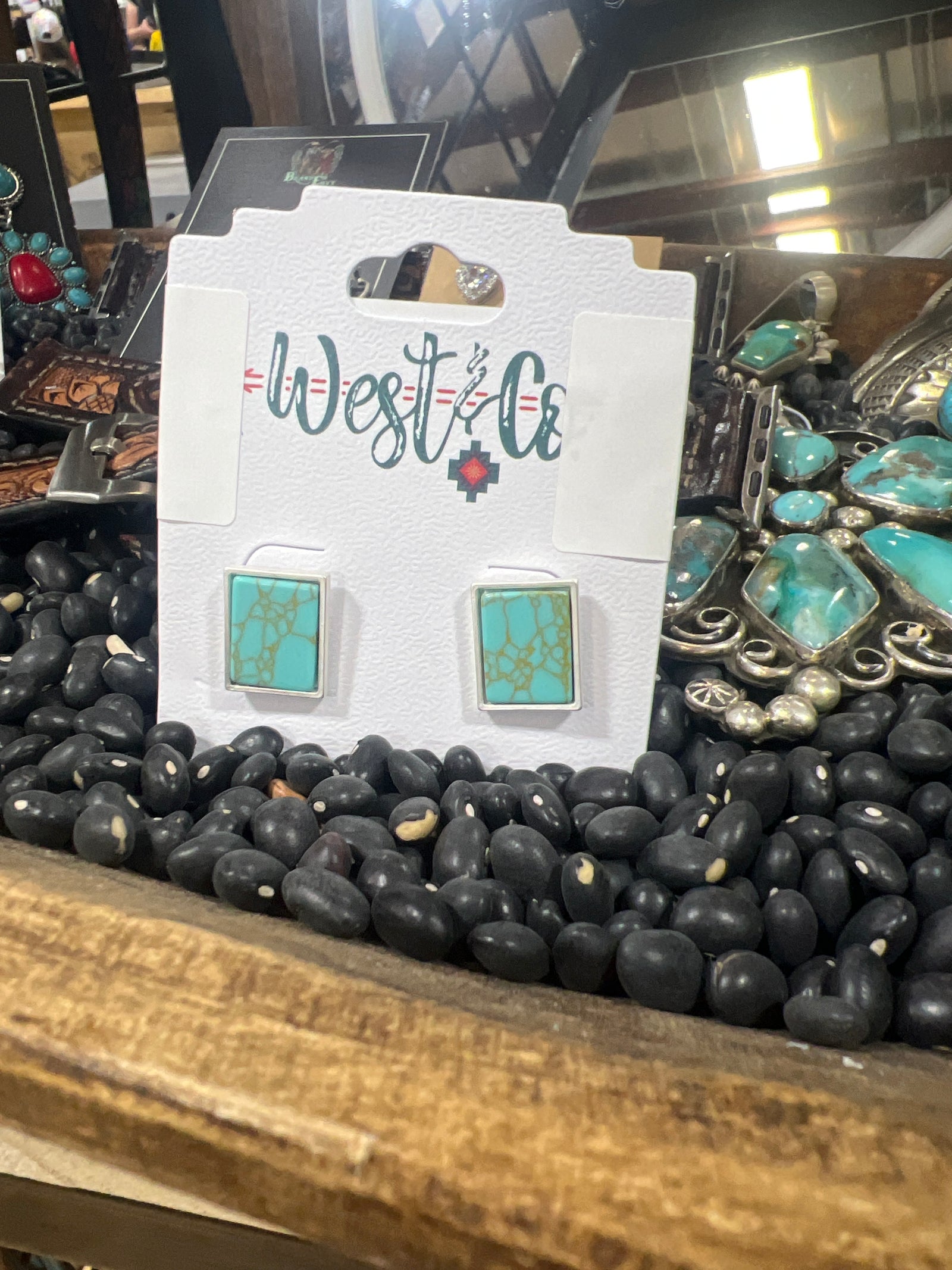 Rectangular Turquoise Stud Earings-Branded Envy