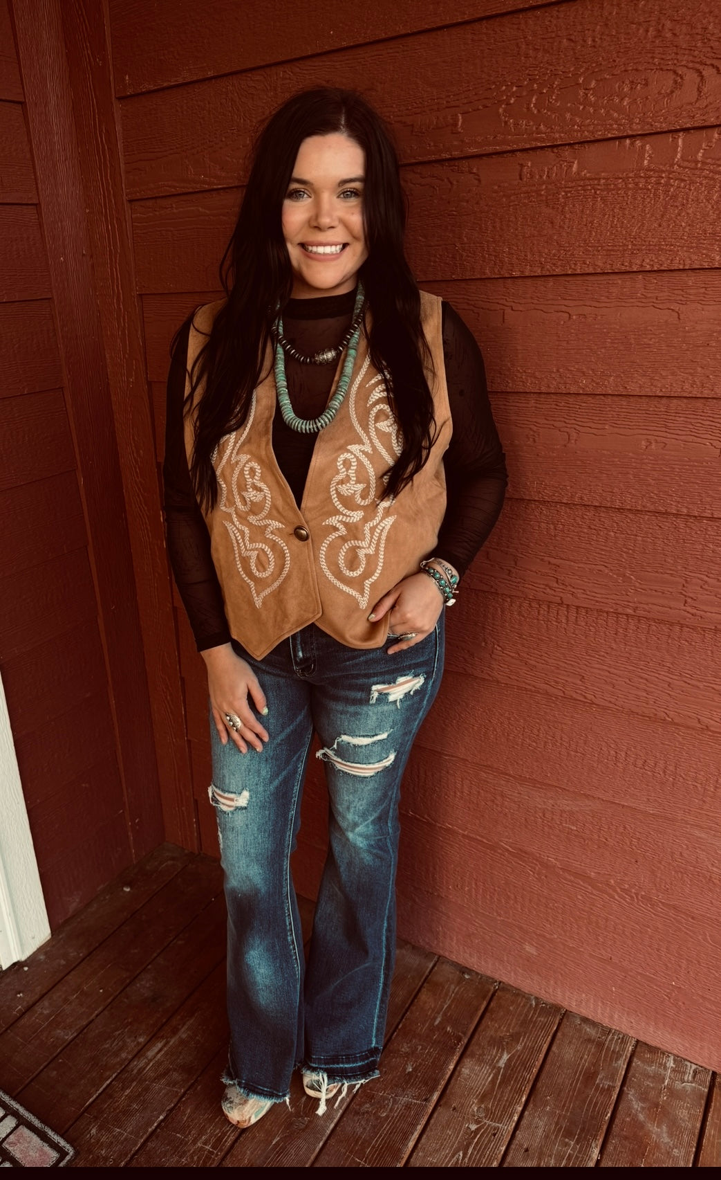 Amelia HR Distressed Flare-Jeans-Branded Envy