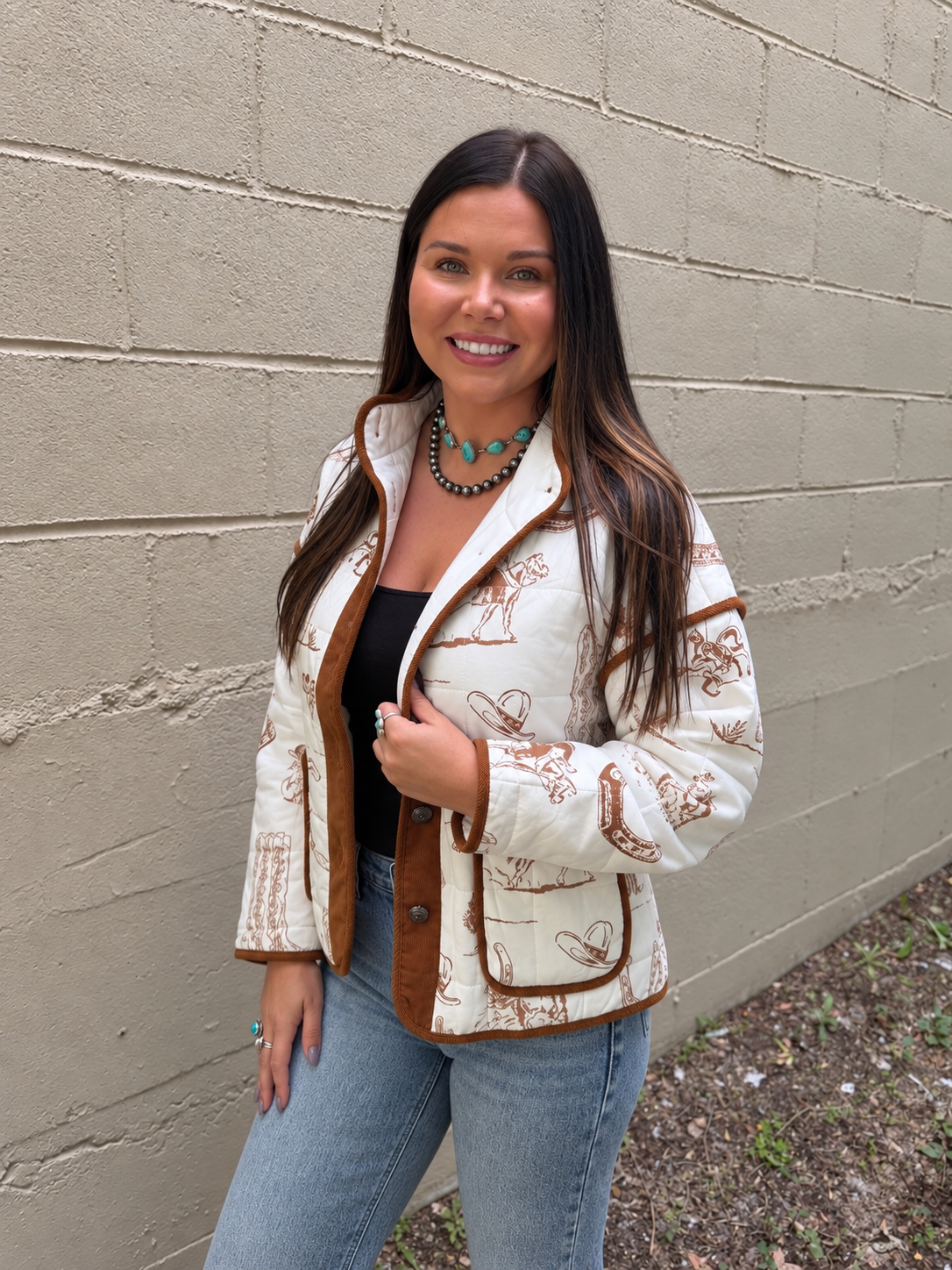 Western Print Quilted Jacket-Branded Envy