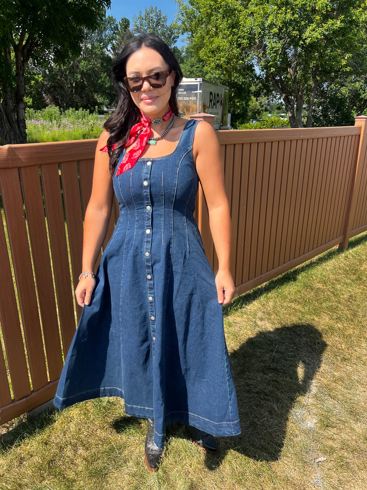 Button Down Denim Midi Dress-Branded Envy