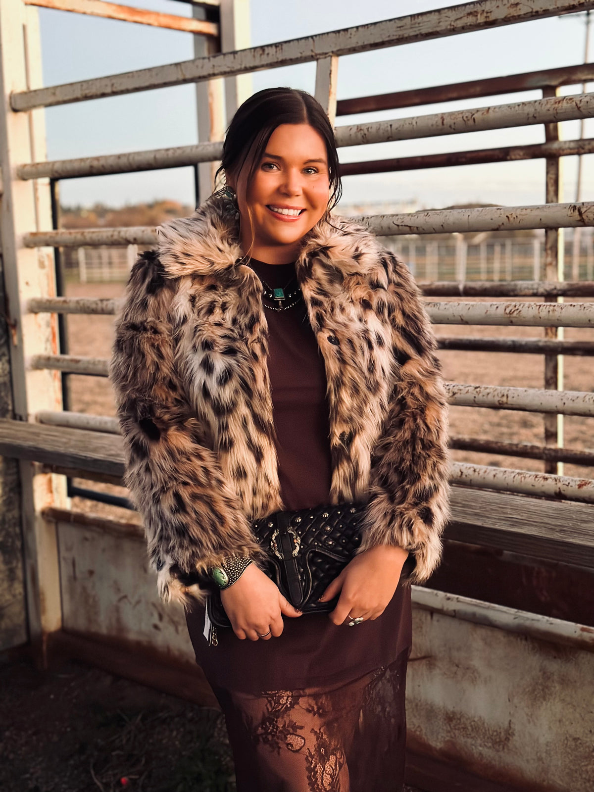 Leopard Cropped Fur Coat-Branded Envy