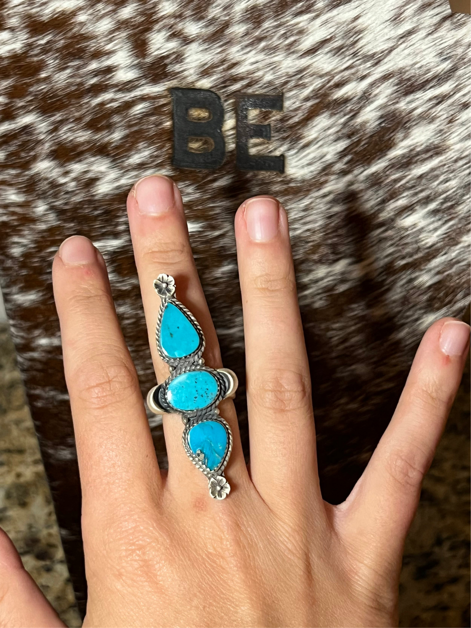Three Stone Turquoise Ring Sz 8.5-Branded Envy