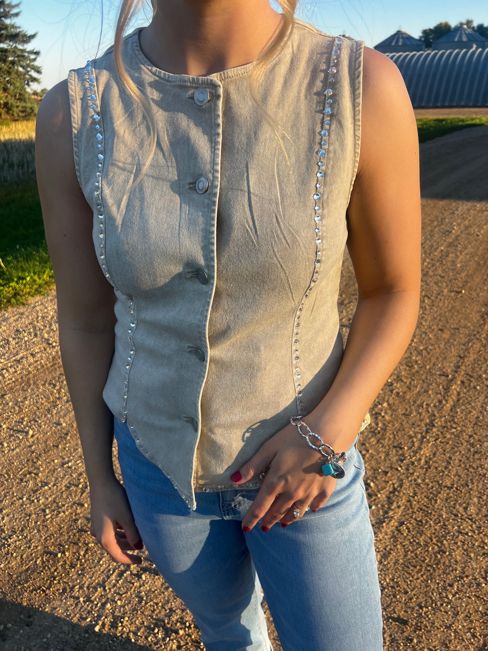Rhinestone Denim Vest
