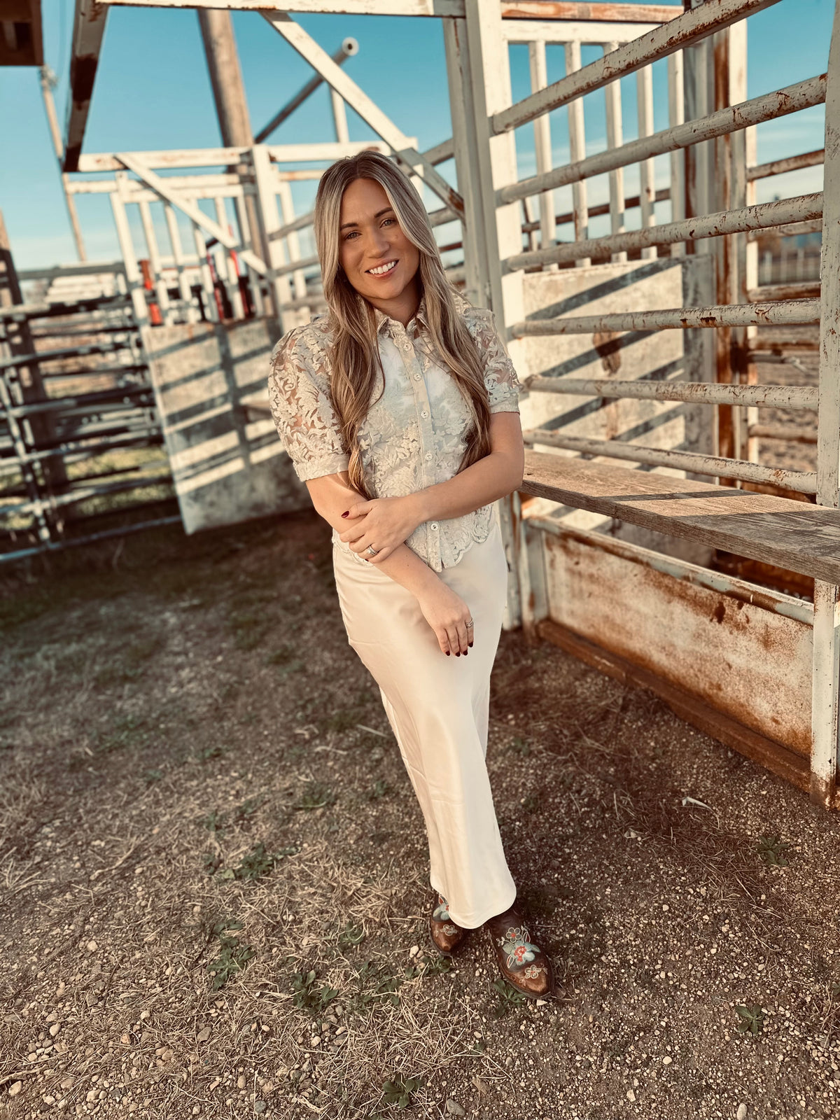 Champagne Lace Button Down-Branded Envy