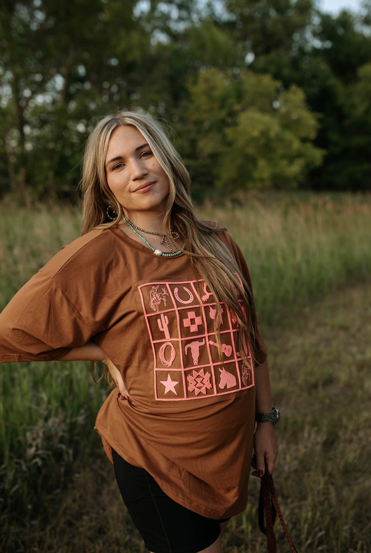 Oversized Textured Print Tee-Branded Envy