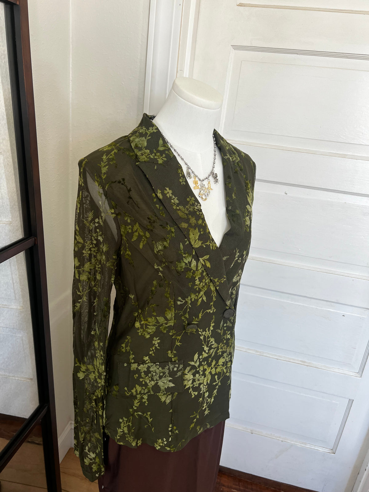 Olive Mesh/Velvet Blazer-Branded Envy