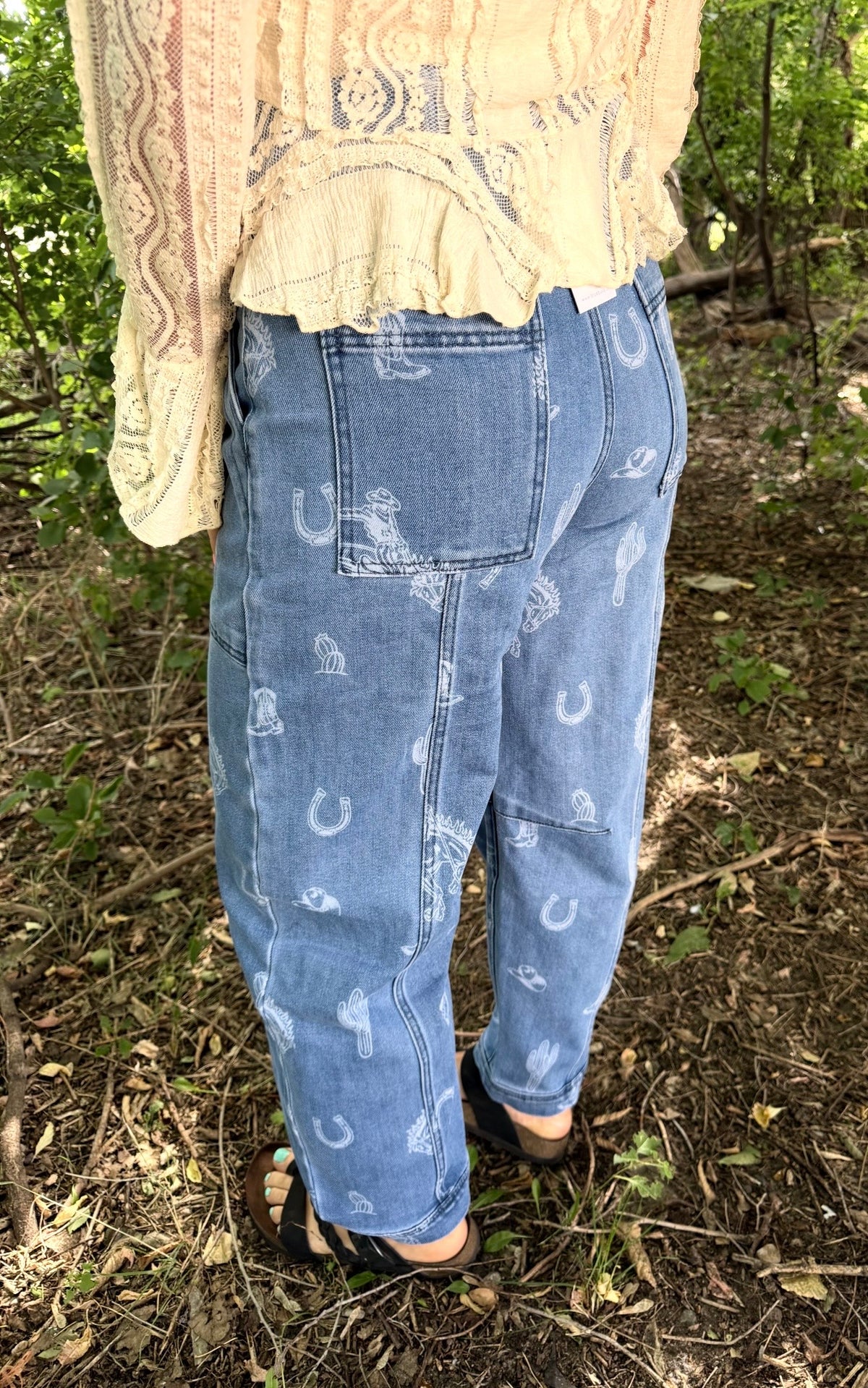 Western Print Barrel Jean-Branded Envy