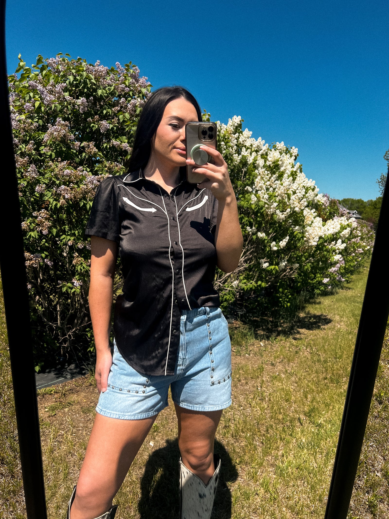 Cassidy SS Satin Pearl Snap-western shirt-Branded Envy