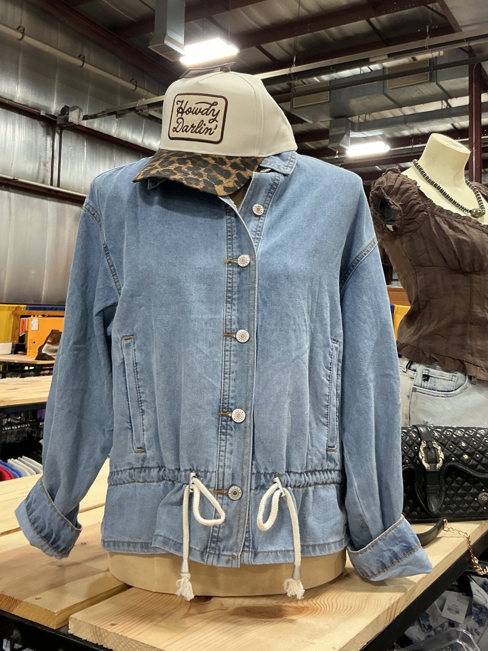 Casual Draw Cord Denim Jacket-Branded Envy
