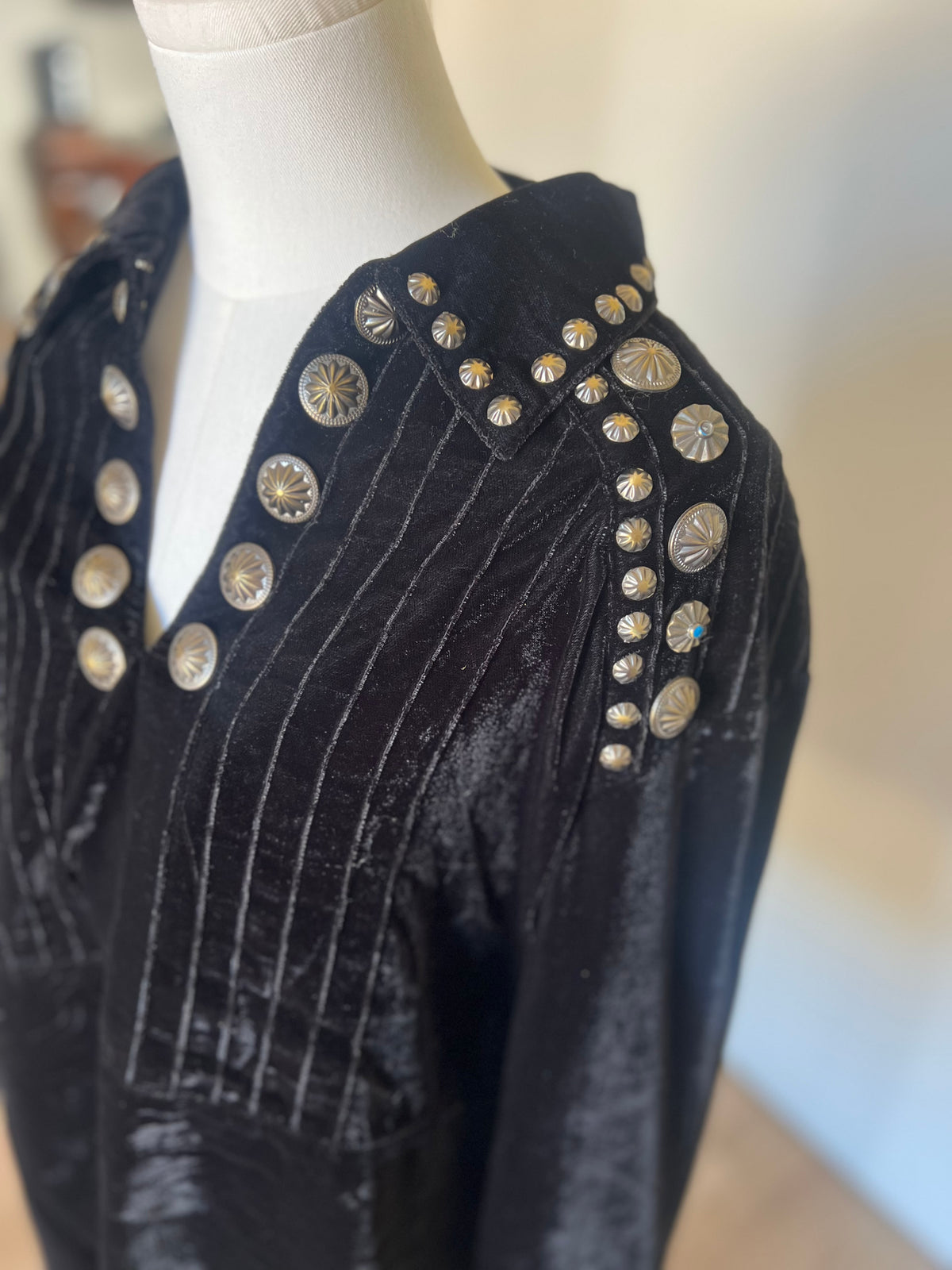 Black Velvet Tunic Dress Shirt