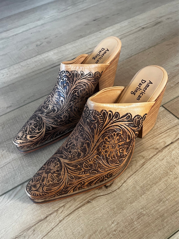 Hand Tooled Mules | Branded Envy