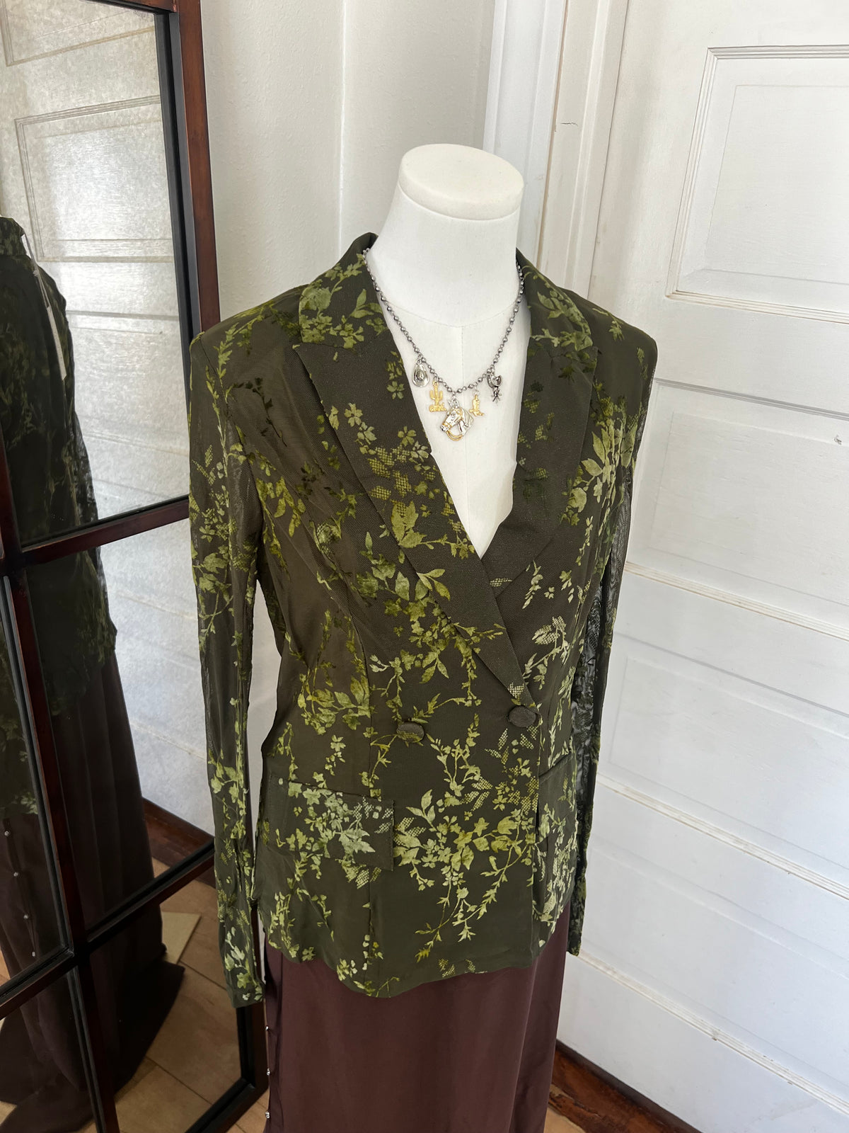 Olive Mesh/Velvet Blazer-Branded Envy