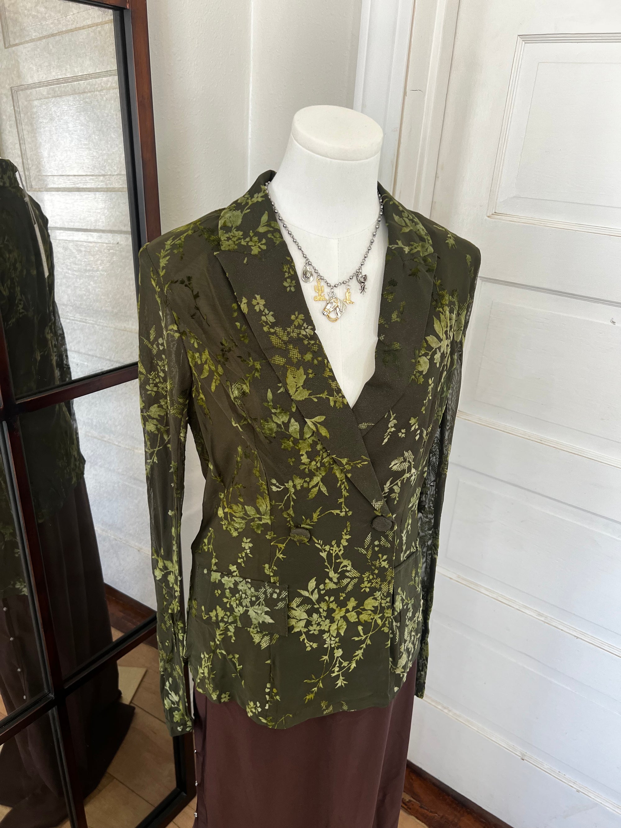 Olive Mesh/Velvet Blazer-Branded Envy