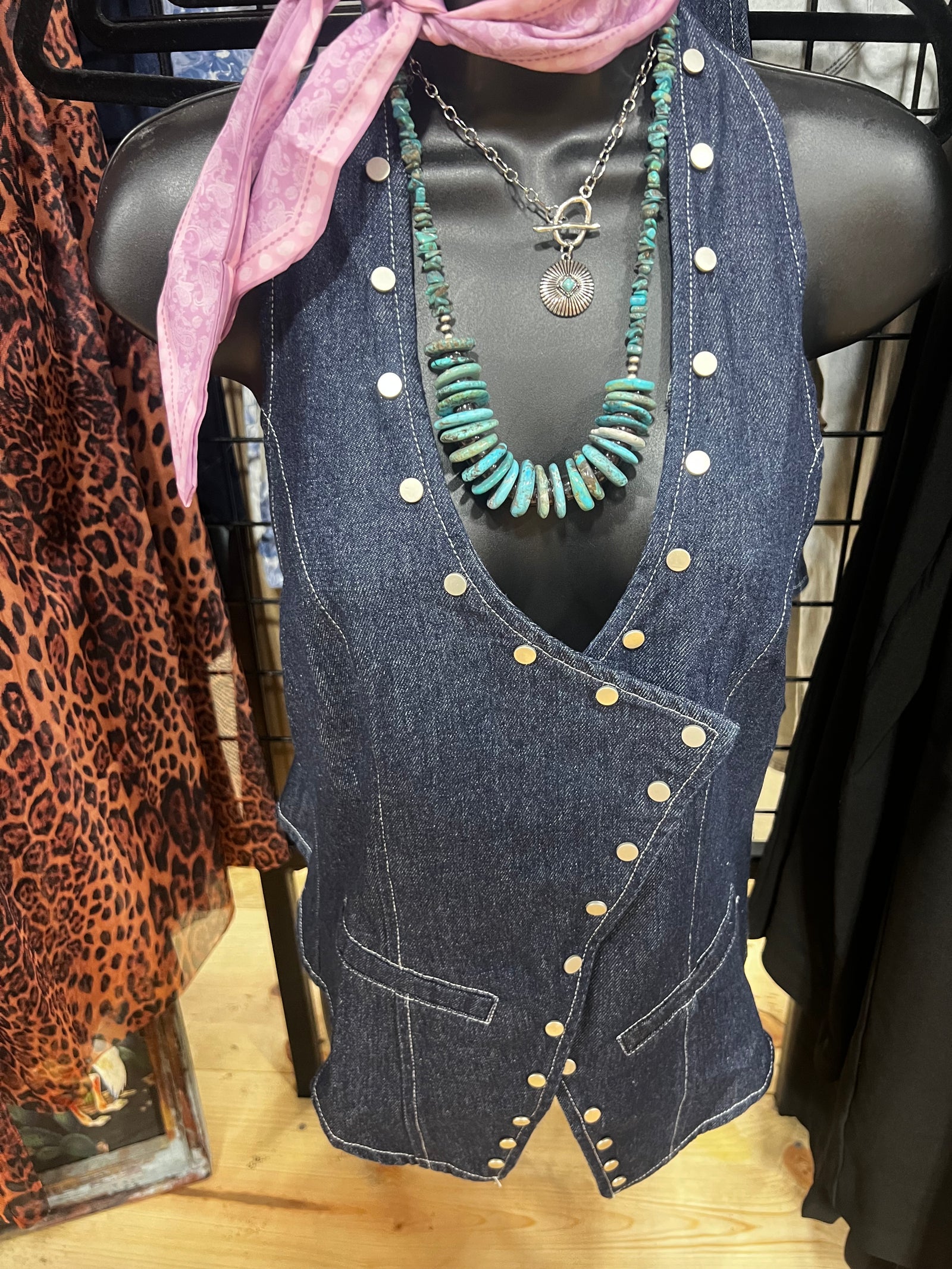 Studded Denim Halter Vest-Branded Envy