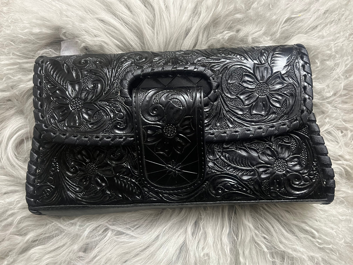 Hand Tooled Western Leather Crossbody Wallet Purse-Branded Envy