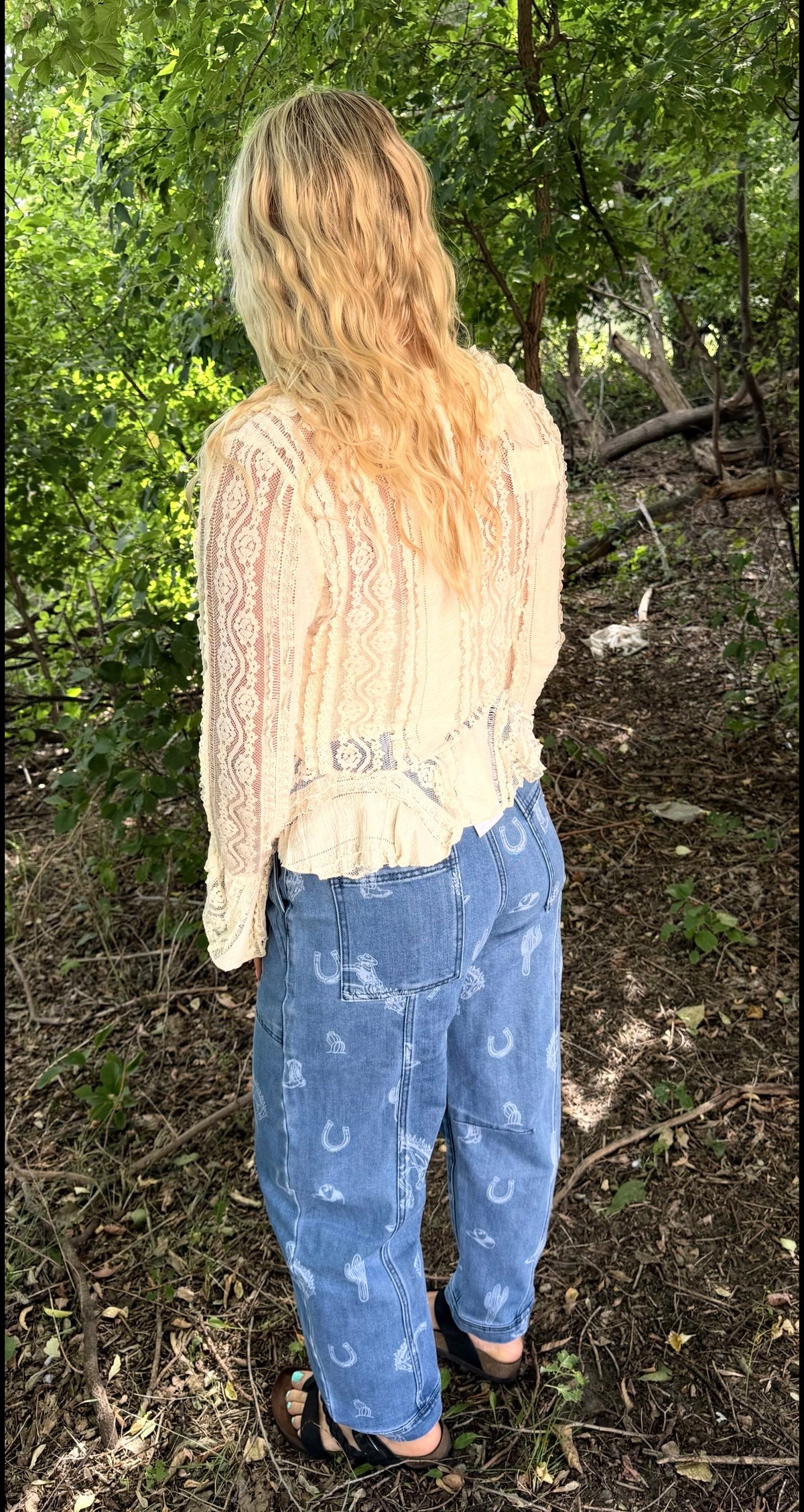 Western Print Barrel Jean-Branded Envy