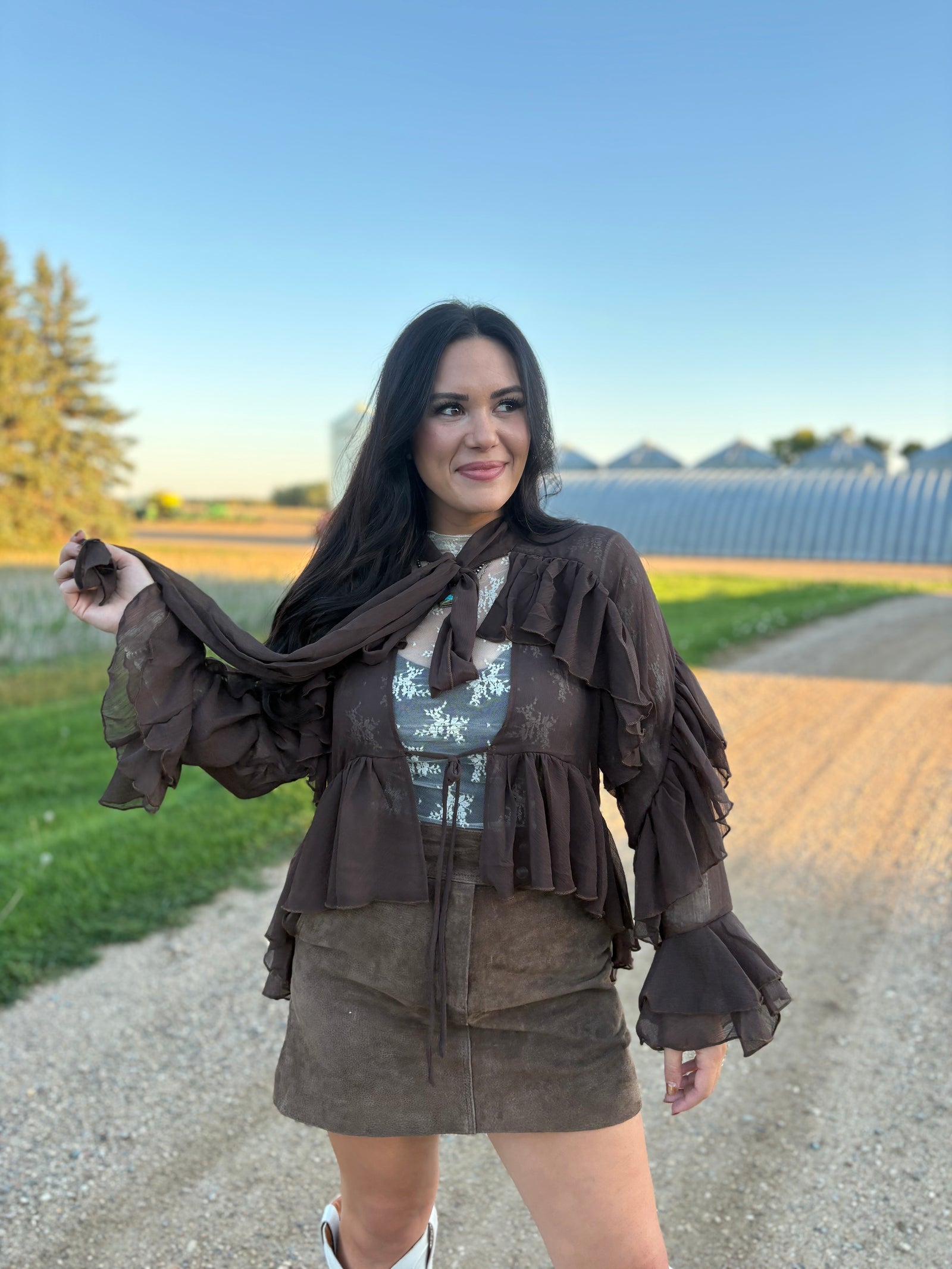Sheer Ruffle Western Blouse