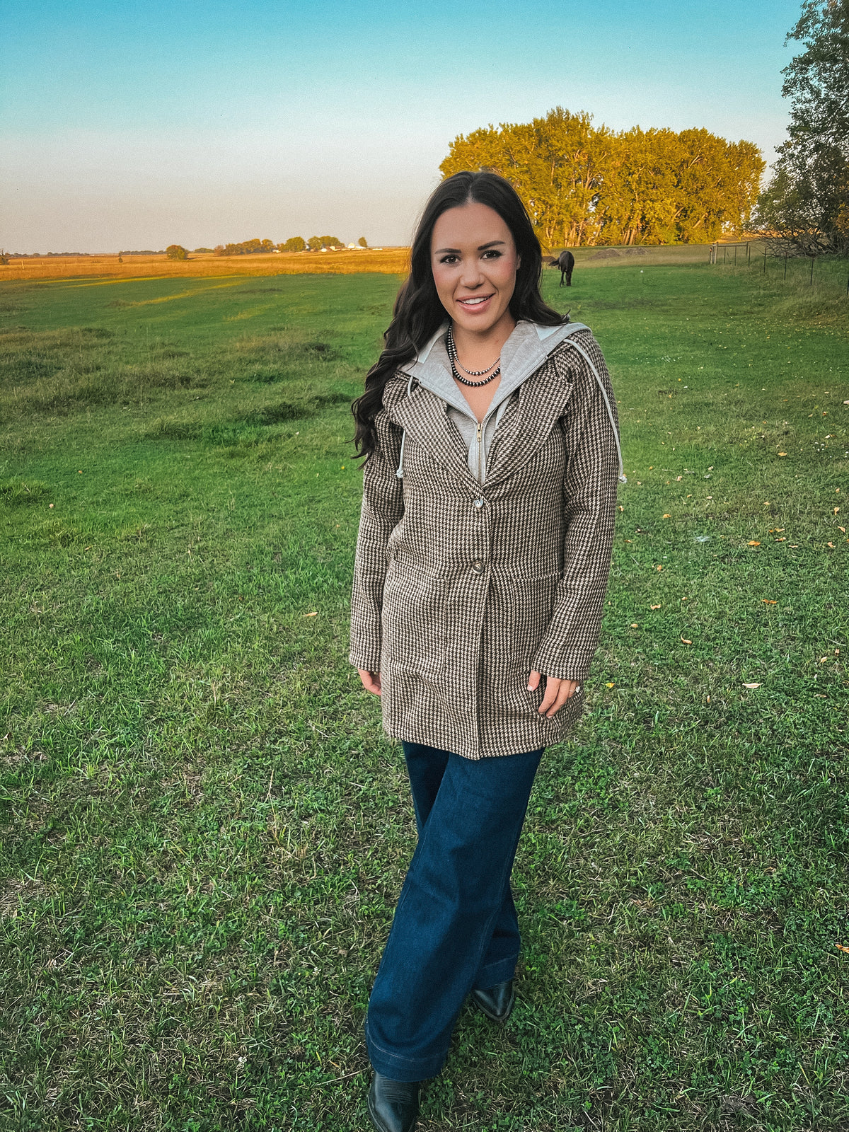 Plaid Hoodie Blazer-Coats &amp; Jackets-Branded Envy