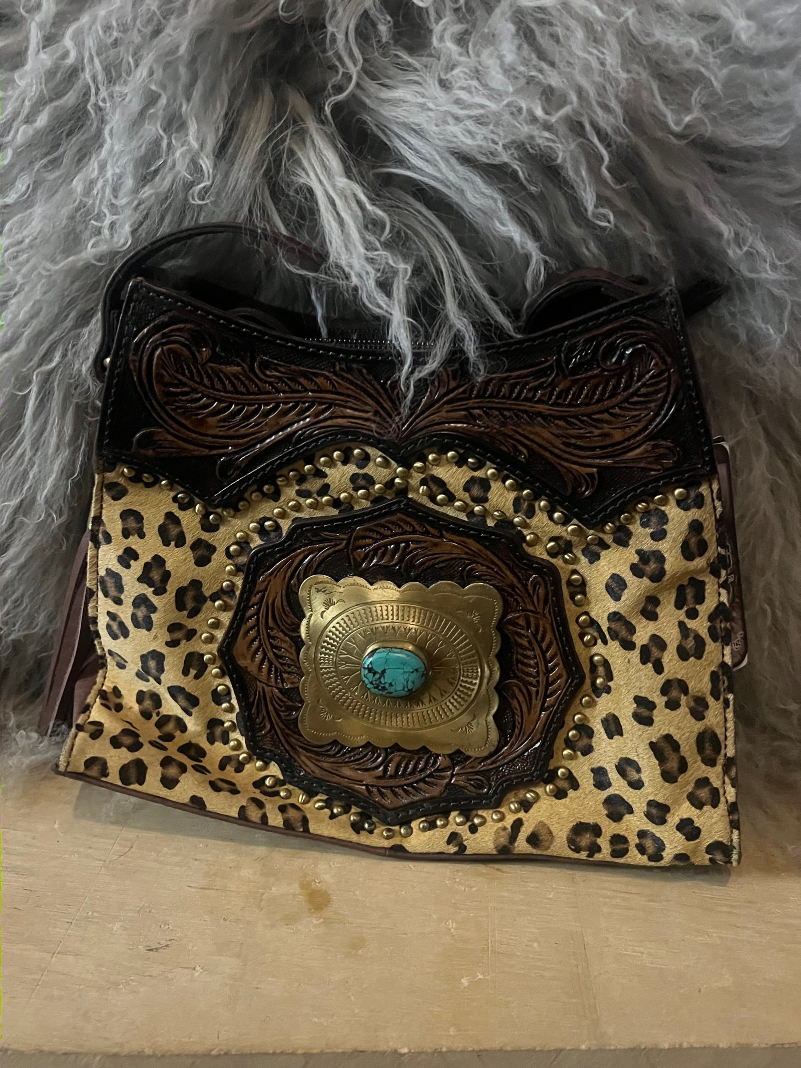Cheetah Tooled Western Leather Bag-Branded Envy