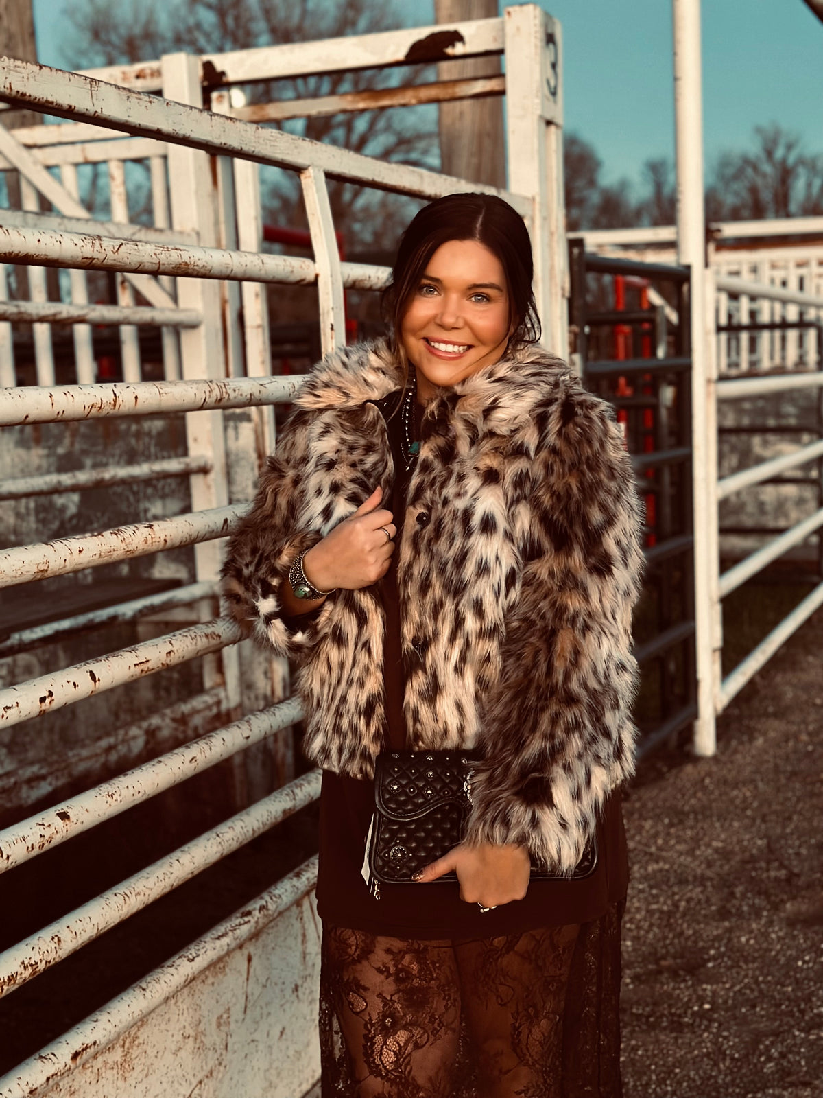 Leopard Cropped Fur Coat-Branded Envy
