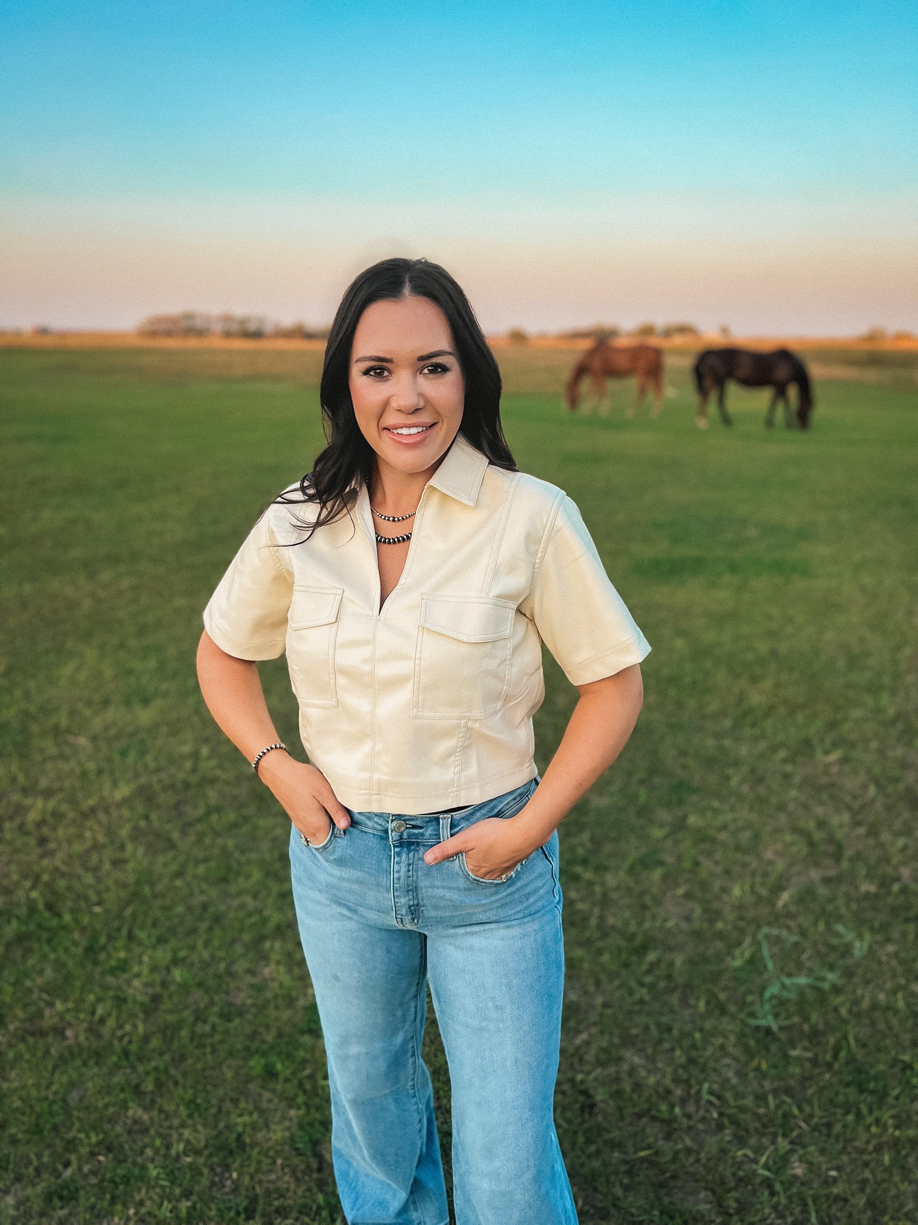 Cropped Leather Pocket Top-Branded Envy