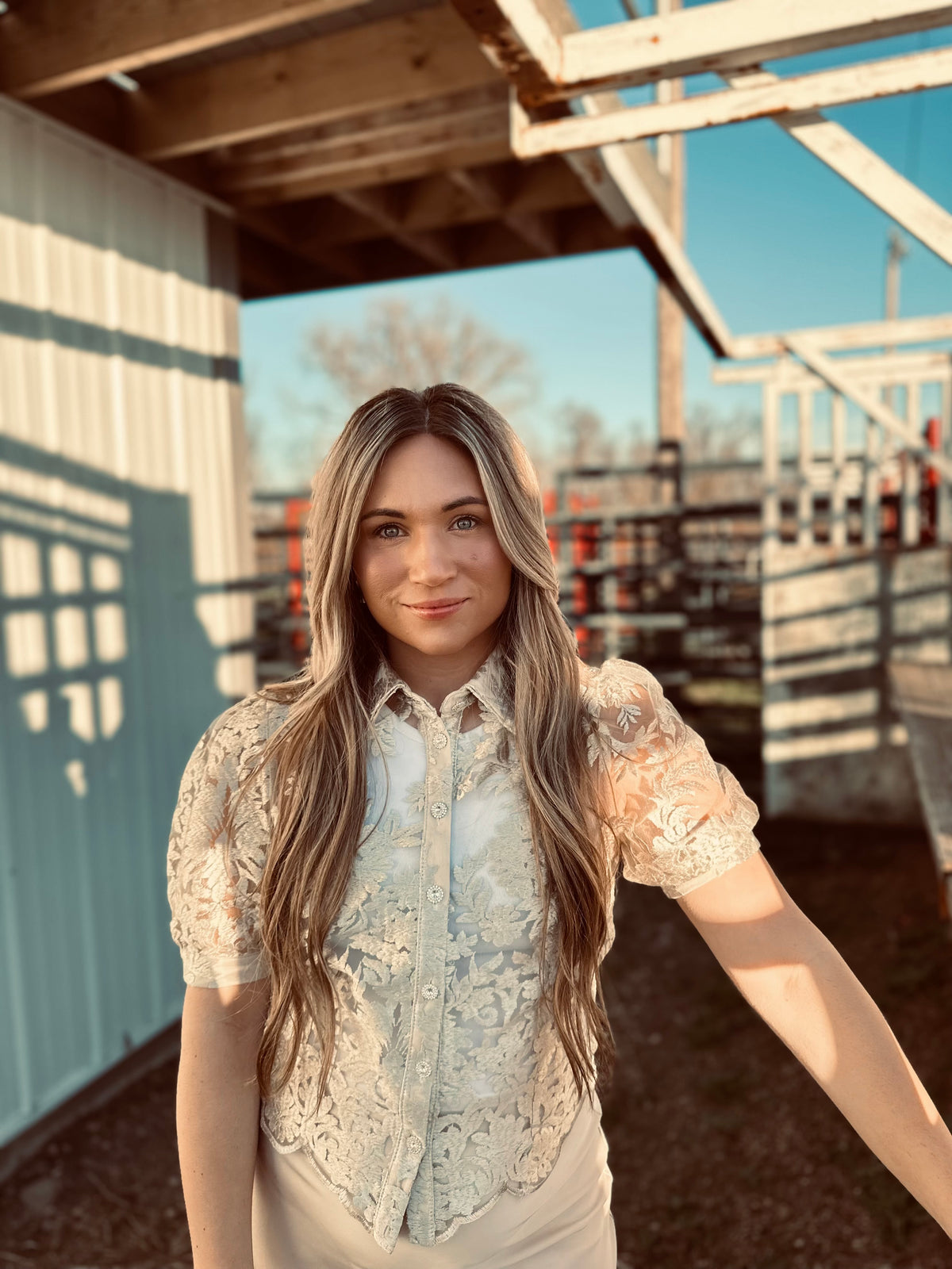 Champagne Lace Button Down-Branded Envy