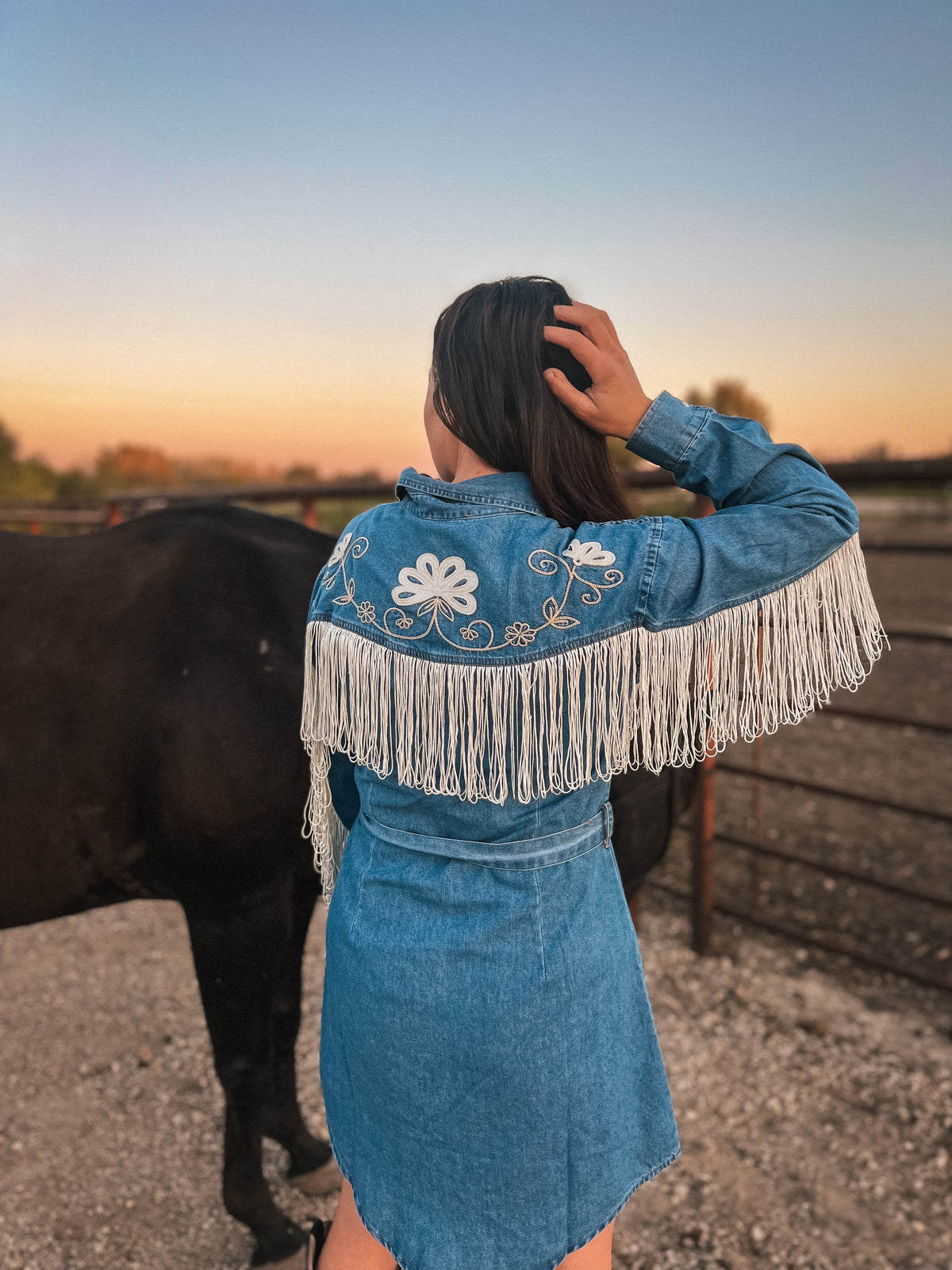 Retro Fringe Denim Dress-Coats &amp; Jackets-Branded Envy