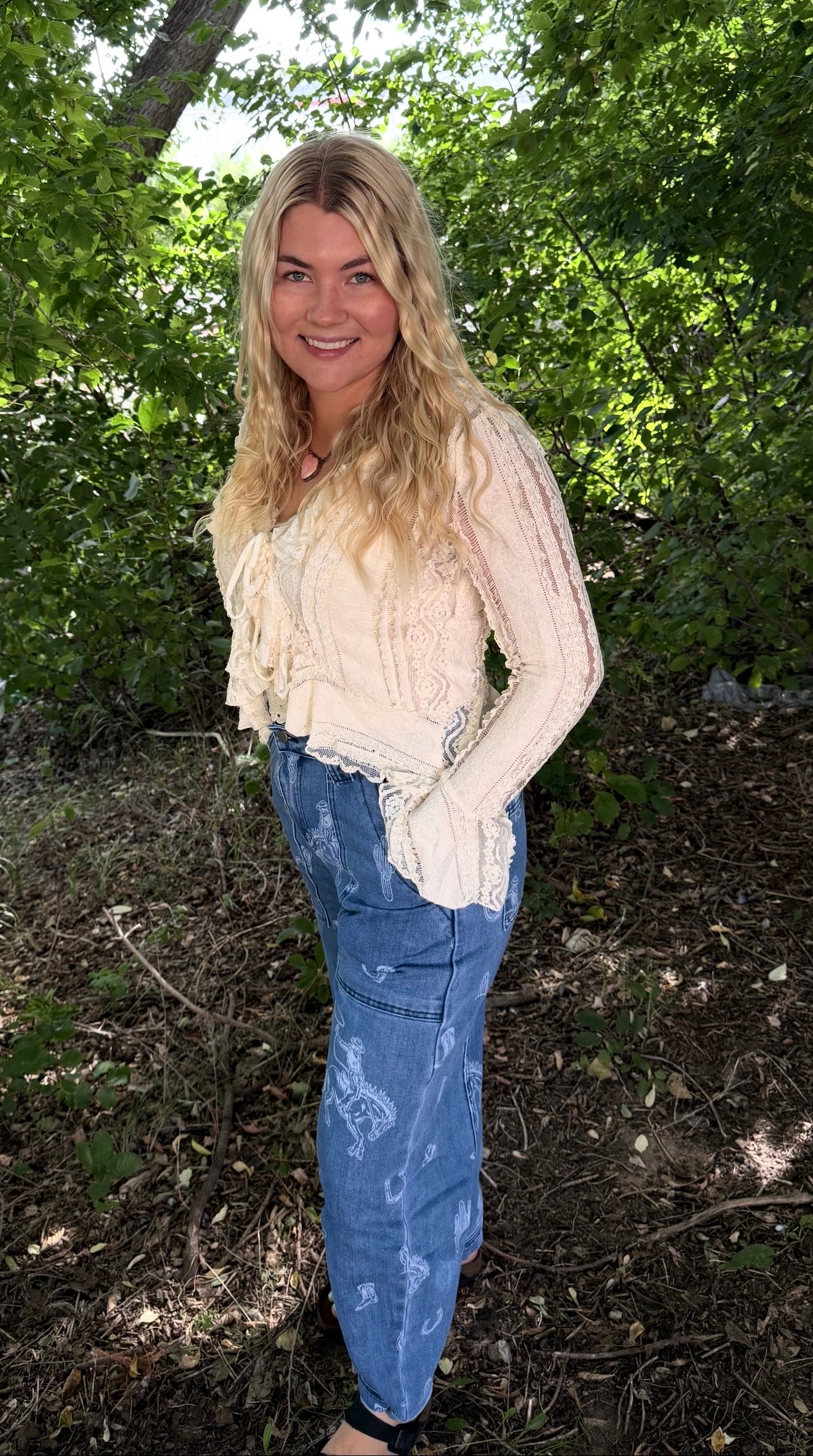 Lace Ruffled Tie Shirt-Branded Envy