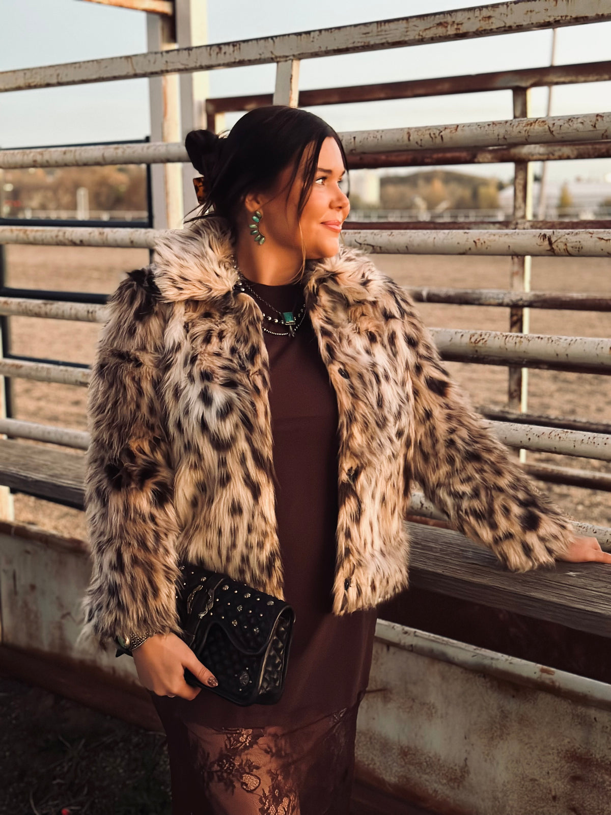 Leopard Cropped Fur Coat-Branded Envy