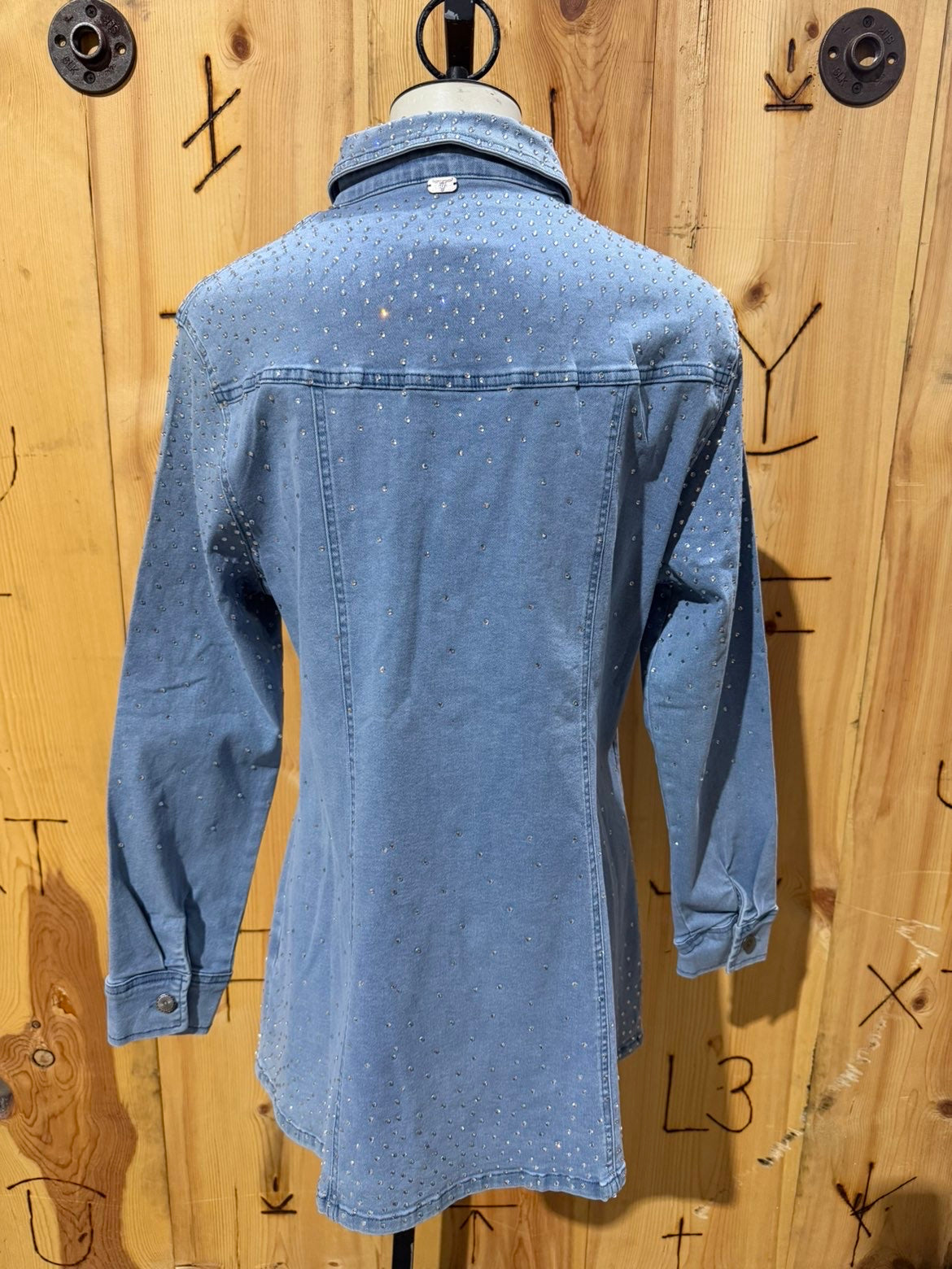 Rhinestone Denim Collared Dress-Branded Envy