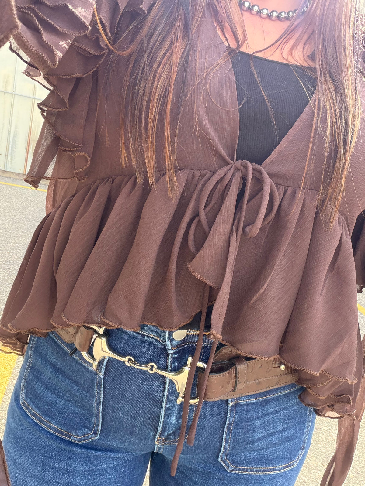 Brown Ostrich Belt-Branded Envy