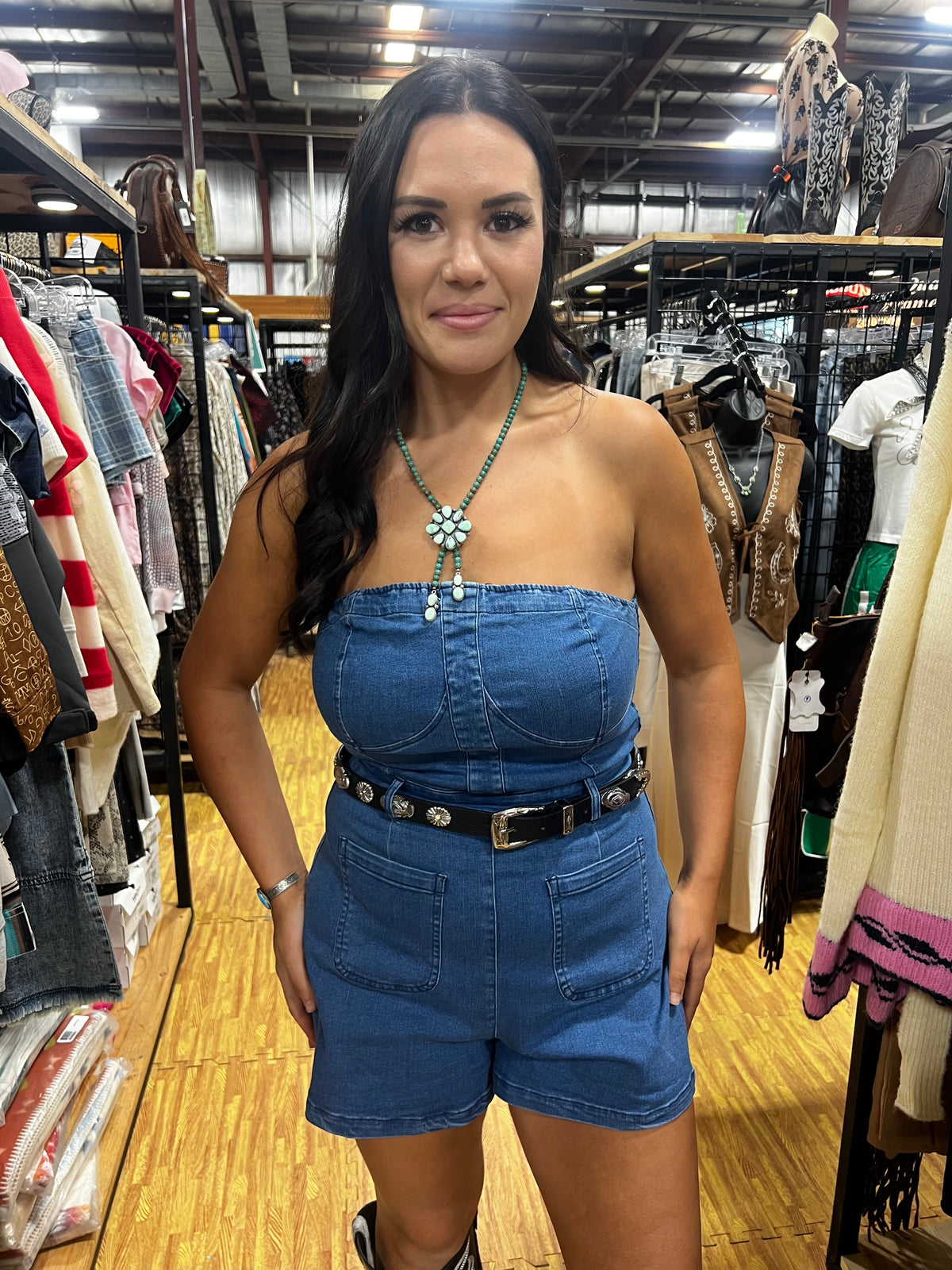 Denim Tube Romper-Branded Envy