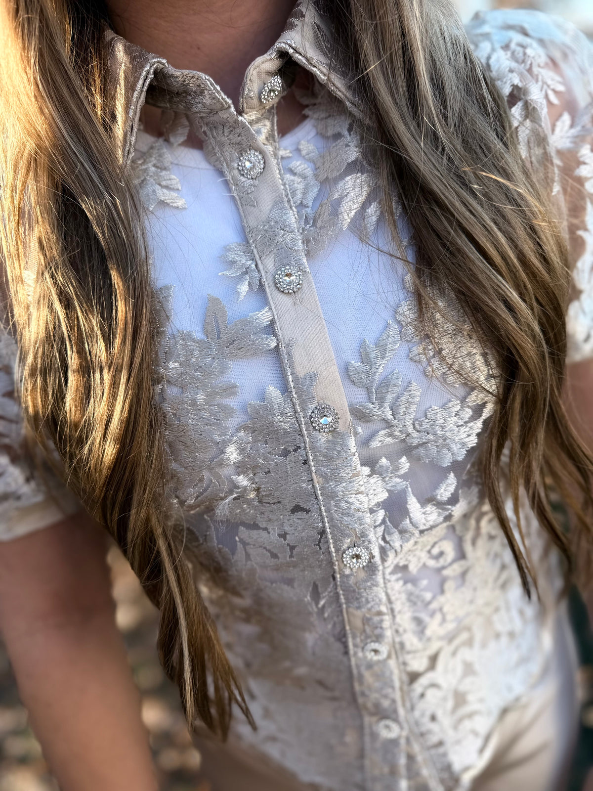 Champagne Lace Button Down-Branded Envy