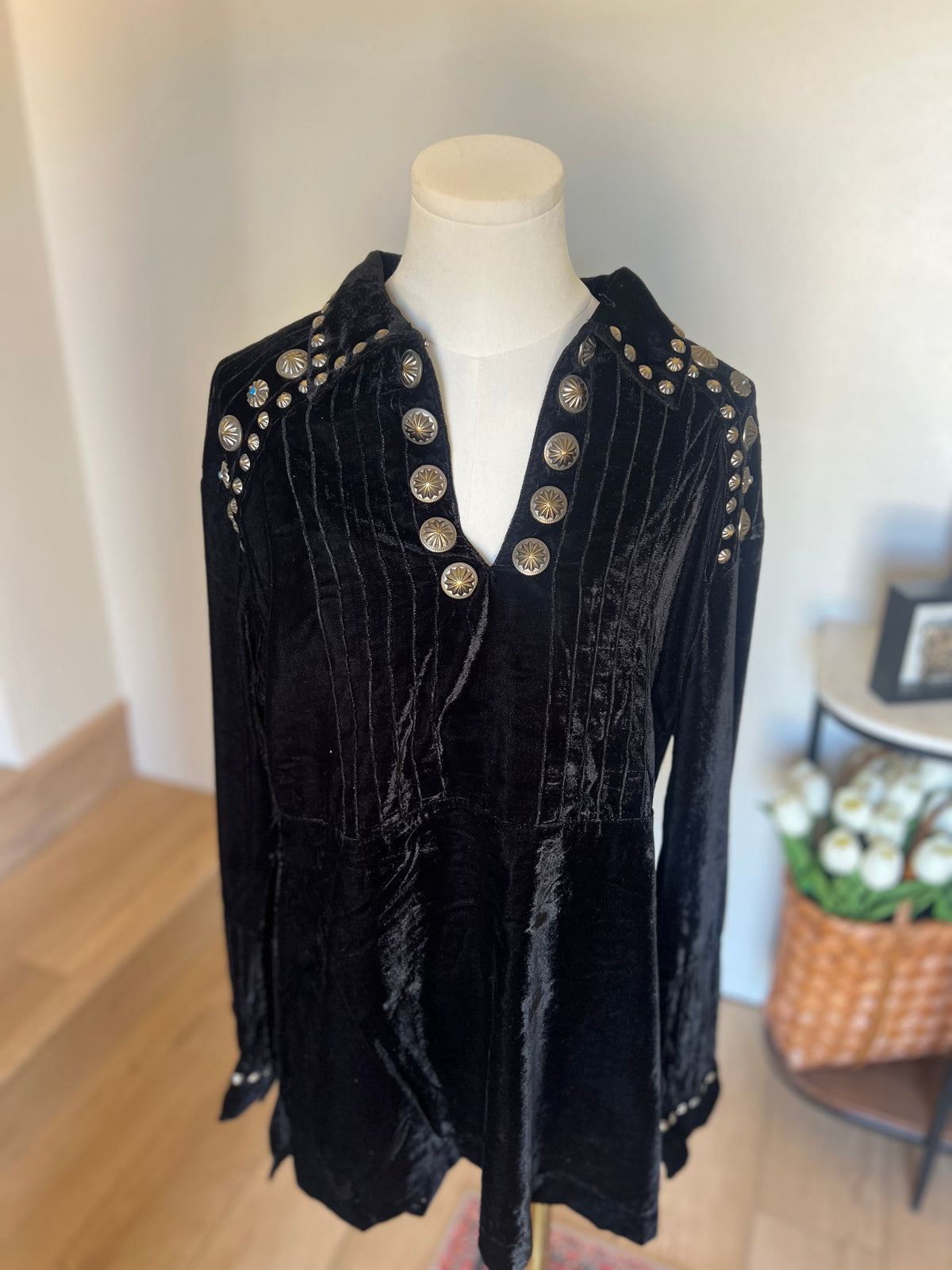Black Velvet Tunic Dress Shirt