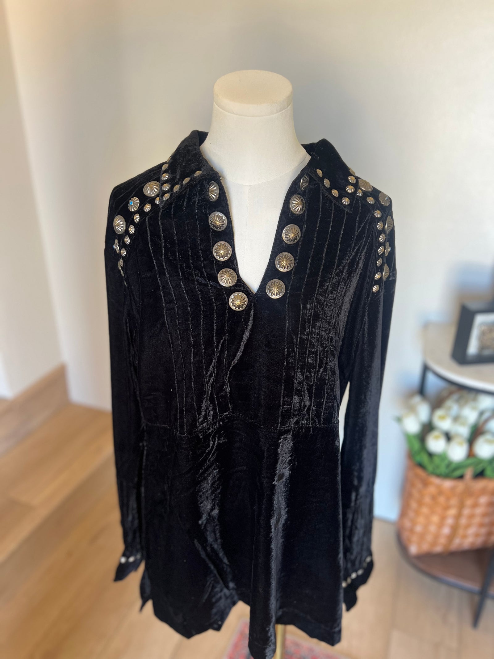 Black Velvet Tunic Dress Shirt-Branded Envy
