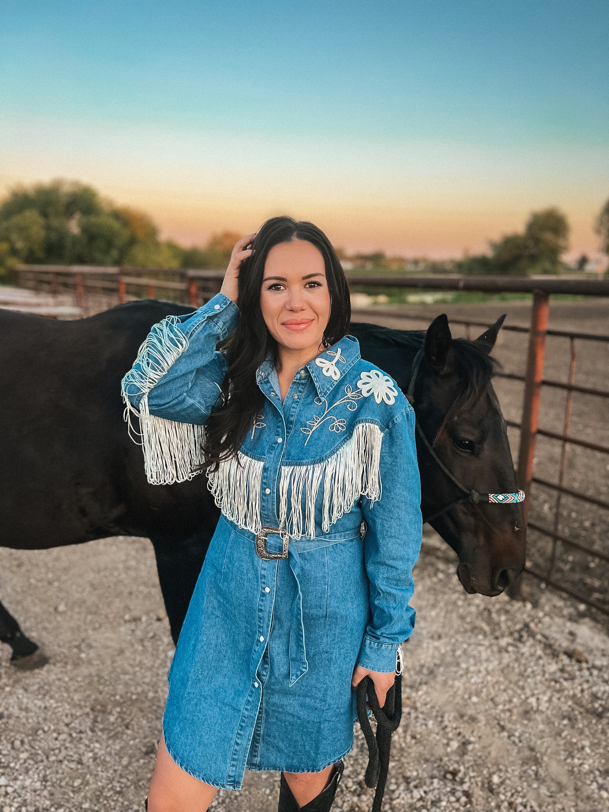 Retro Fringe Denim Dress-Coats &amp; Jackets-Branded Envy