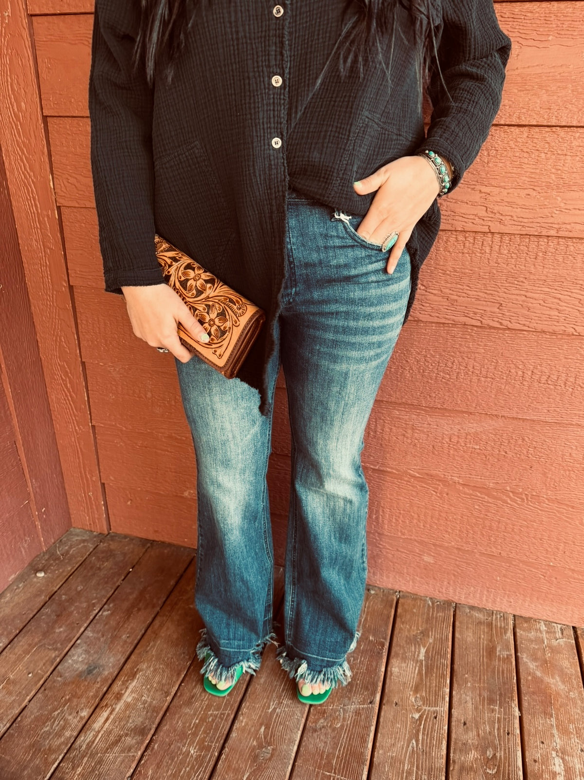 VINTAGE WASHED RAW HEM BOOTCUT DENIM-Jeans-Branded Envy