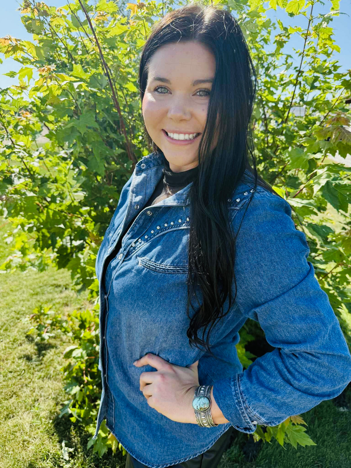 Retro Studded Denim Shirt-Branded Envy