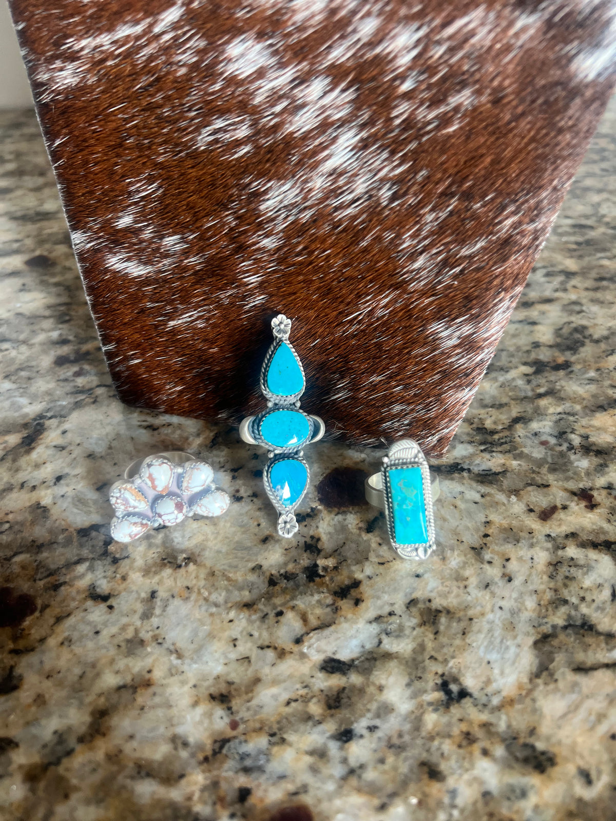 Three Stone Turquoise Ring Sz 8.5-Branded Envy