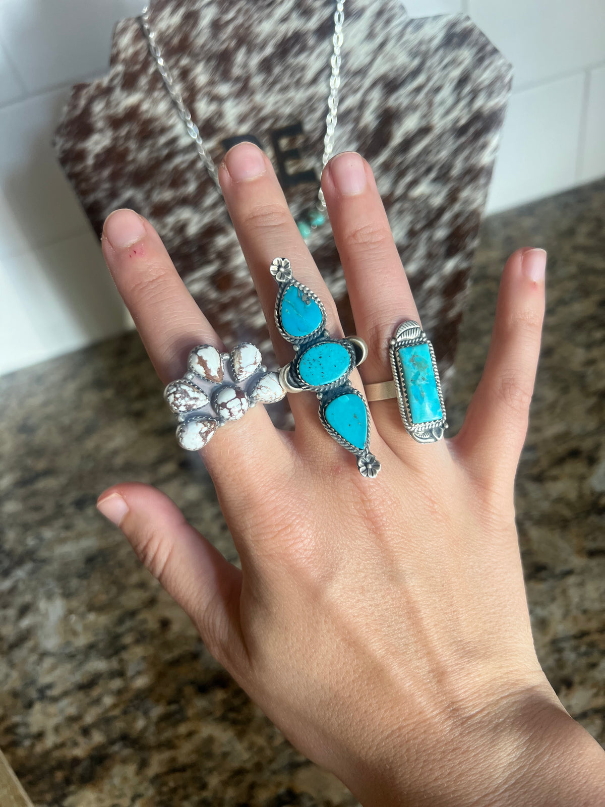 Three Stone Turquoise Ring Sz 8.5-Branded Envy