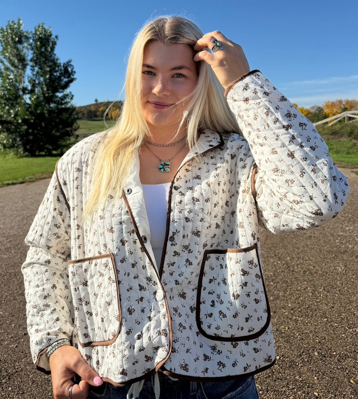 Floral Snap Button Quilted Jacket-Branded Envy